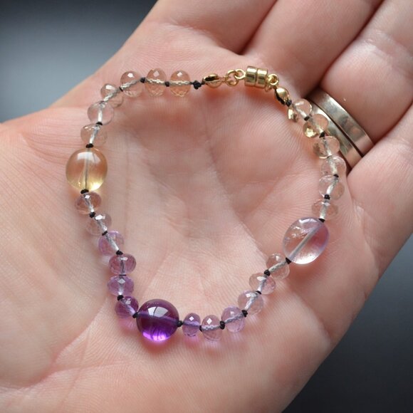 Hand Knotted Ametrine Bracelet with Citrine and Amethyst - Picture 1 of 10